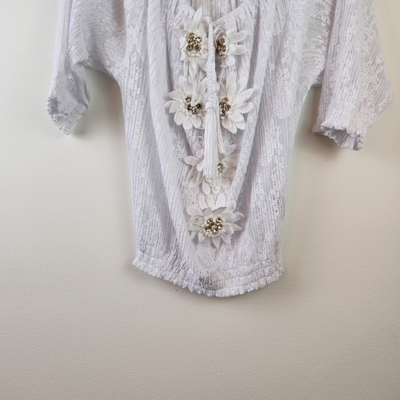 Boston Proper Lace Embellished White Top Size Small NWOT boho Summer Vacation - Picture 2 of 9